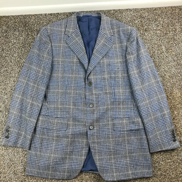 Sartoria Partenopea Sport Coat Wool Prince of Wales Check Blue Gray 44R - Picture 2 of 11